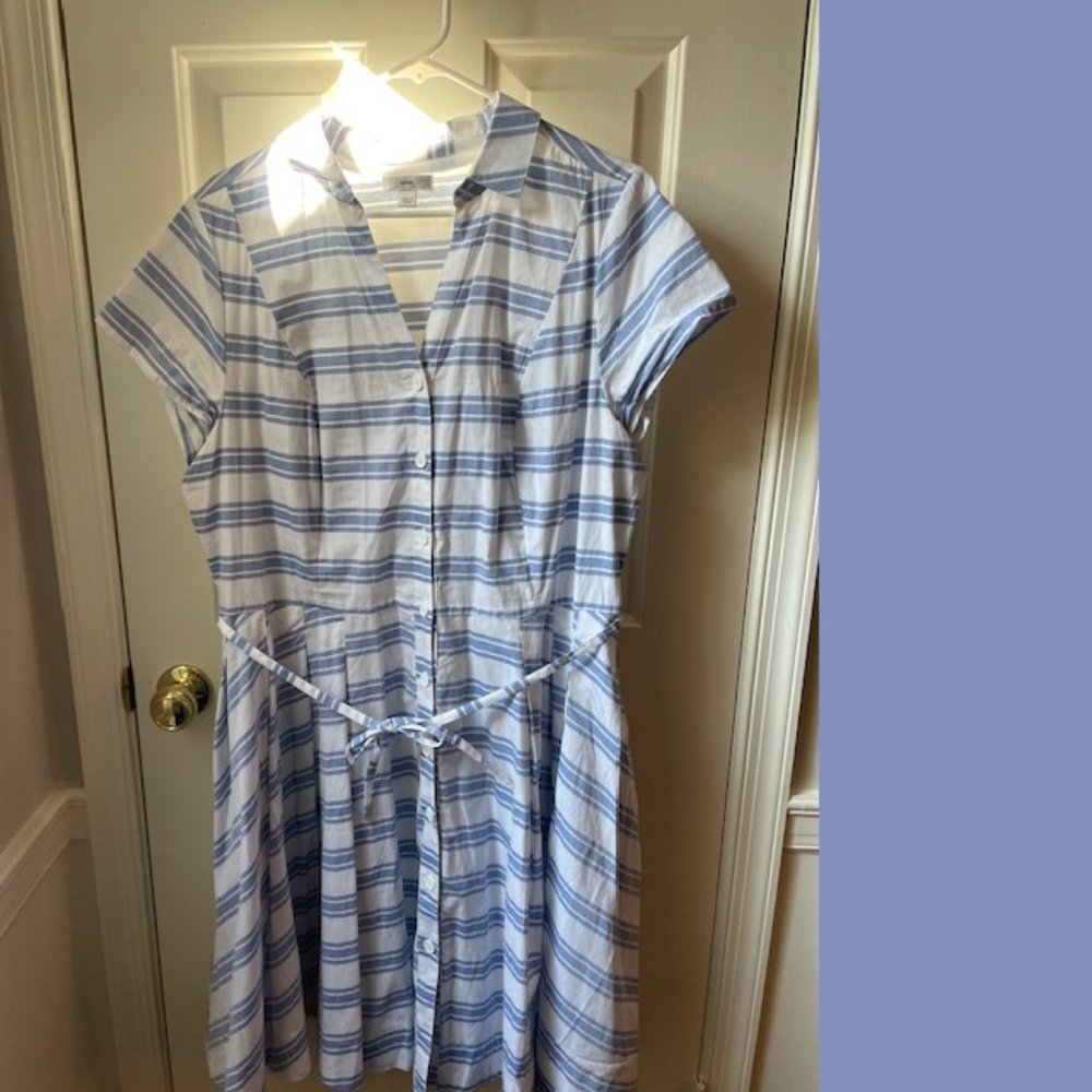 Ellos Blue and White Stripe Sandy Shirtwaist Dress